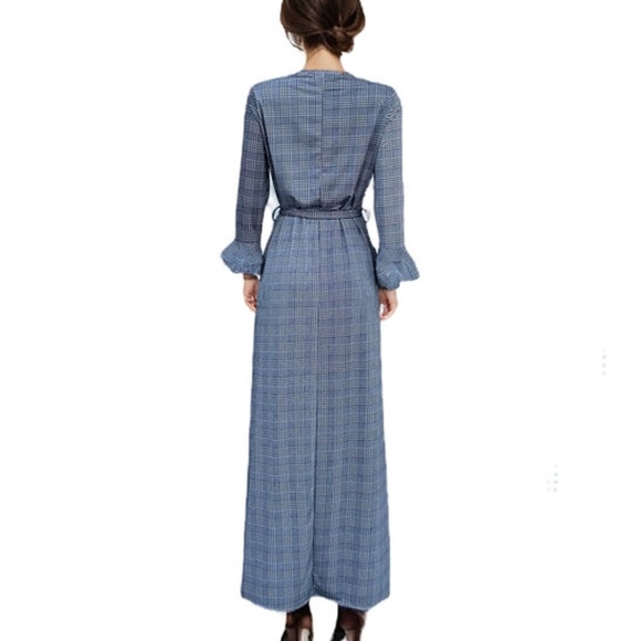 DEVORAH'S SECRET Maxi Dress Navy and Black Houndstooth Plaid - Picture 3 of 4